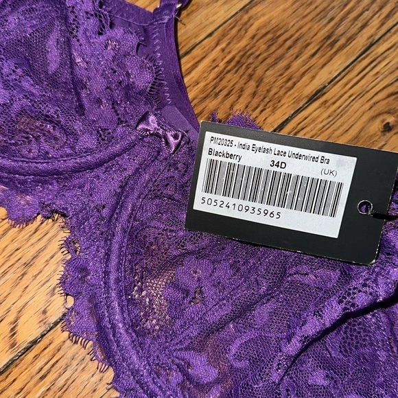 NWT India Loves Pour Moi eyelash lace underwired bra in blackberry sheer 34d - Picture 4 of 6
